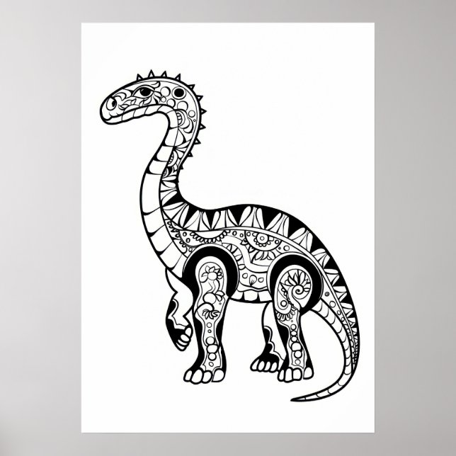 Póster Dibujo del doodle de Dinosaur. (Frente)