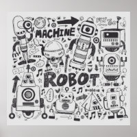 Dibujo del ilustrador del robot Doodle