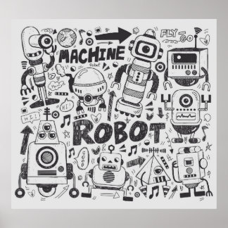 Póster Dibujo del ilustrador del robot Doodle