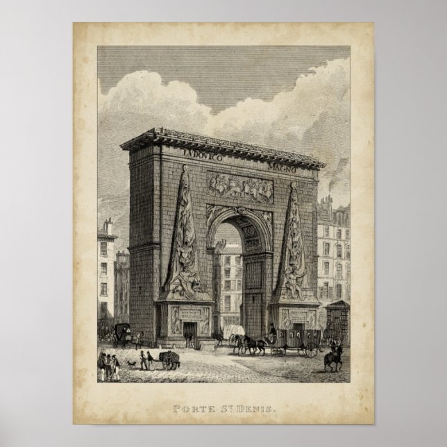 Póster Dibujo del monumento de Porte Saint-Denis (Frente)
