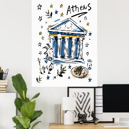 Póster Dibujo del Partenón de Atenas Adorable