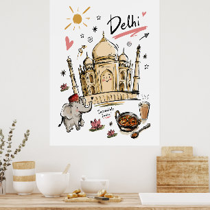 Póster Dibujo del Taj Mahal India Adorable
