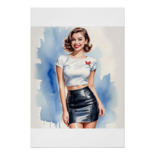 Póster Dibujo Digital Mujer estilo acuarela