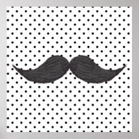 Dibujo divertido de bigote y puntos de polka negra