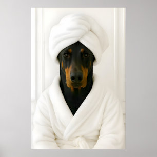 Póster Dibujo divertido de Dobermann para baño, Dobermann