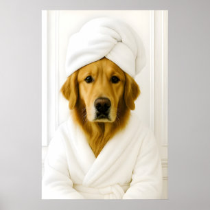 Póster Dibujo divertido de Golden Retriever en el baño, G