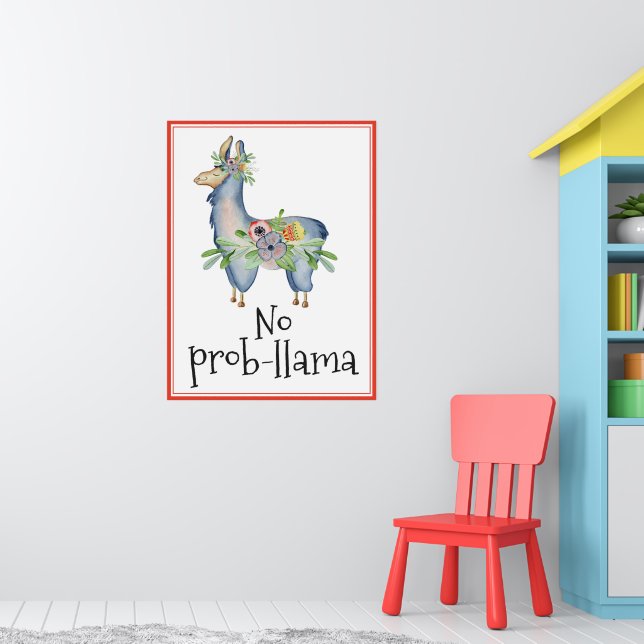 Póster Dibujo divertido de llama floral No Prob-llama par (Guardería 1)
