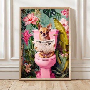 Póster Dibujo divertido de un perro Chihuahua en el baño,
