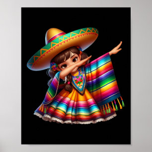 Póster Dibujo Divertido Poncho Mexicano Sombrero Cinco De