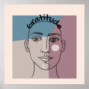 Póster Dibujo elegante de la línea de la cara Gratitud