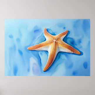 Póster Dibujo en acuarela de estrella de mar