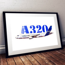 Dibujo en acuarela del perfil del avión Airbus A32
