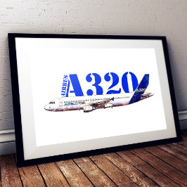Póster Dibujo en acuarela del perfil del avión Airbus A32