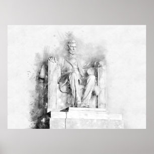 Póster Dibujo en acuarela y lápiz del Monumento a Lincoln