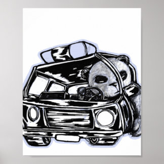 Póster Dibujo en blanco y negro de Panda patrulla policia