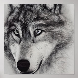 Póster Dibujo en blanco y negro de un lobo