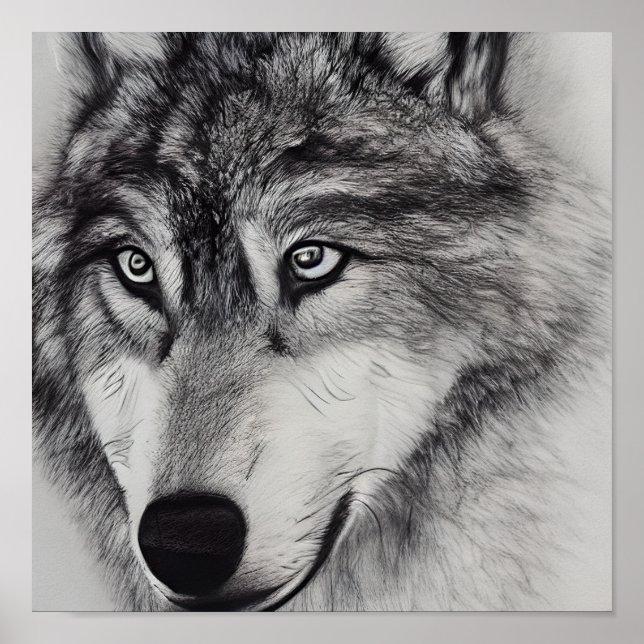 Póster Dibujo en blanco y negro de un lobo (Frente)