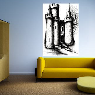 Póster Dibujo en blanco y negro del castillo | Poster de