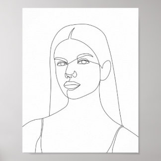 Póster Dibujo en línea de una mujer Bonito