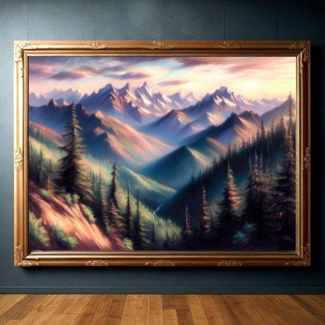 Póster Dibujo en pasto duro del paisaje montañoso II (Subido por el creador)