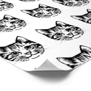 Póster Dibujo Esbozo Cara de Gato Amante Gatito Felino An