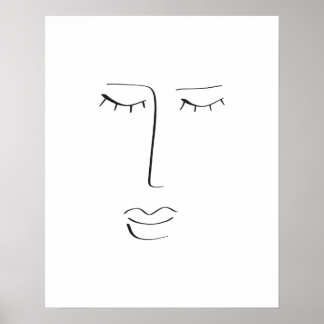 Póster Dibujo Face Line Art Femenino