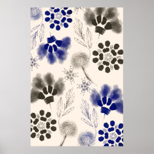 Póster Dibujo floral azul de Lotus