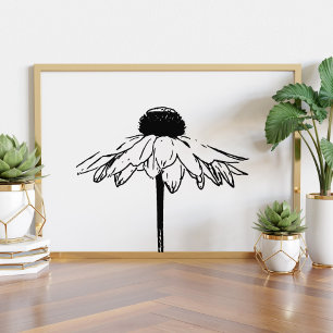 Póster Dibujo floral en negro y blanco minimalista