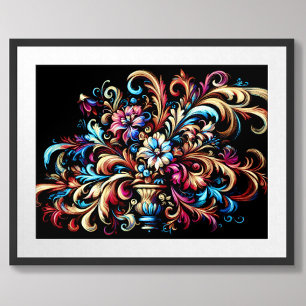 Póster Dibujo Florecimiento Floral Abstracto Pastel