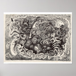 Póster Dibujo híbrido de tinta de bestia