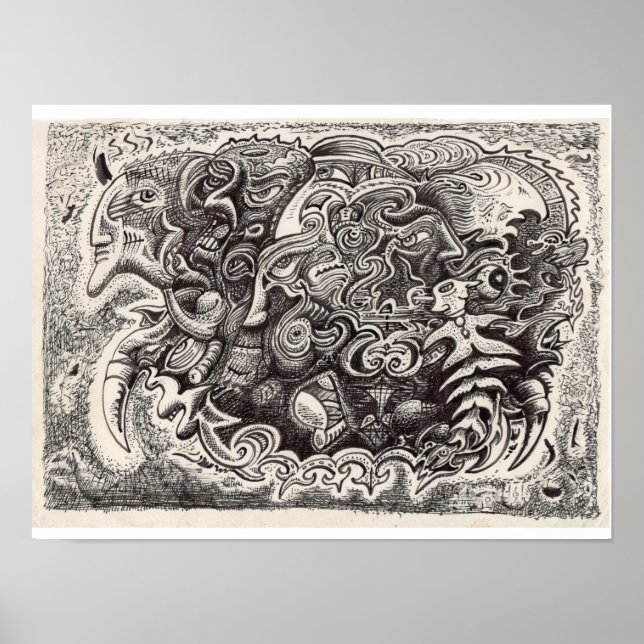 Póster Dibujo híbrido de tinta de bestia (Frente)