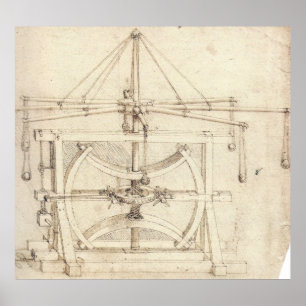 Póster Dibujo industrial Leonardo da Vinci de la rueda