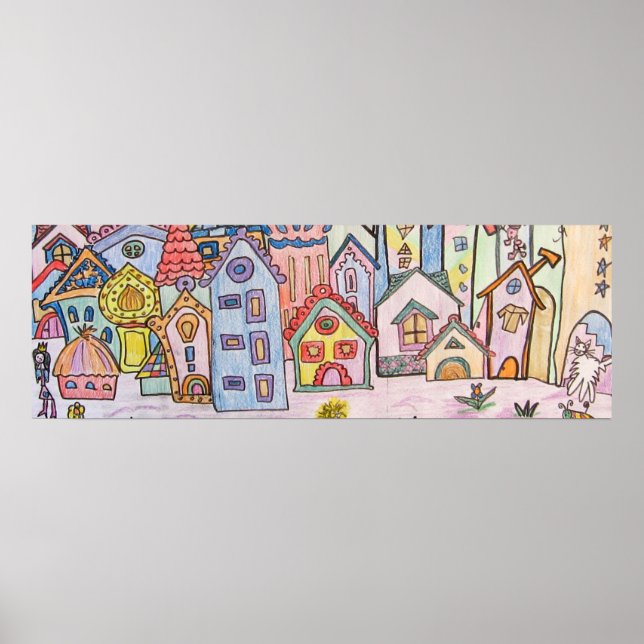 Póster dibujo infantil de la ciudad (Frente)