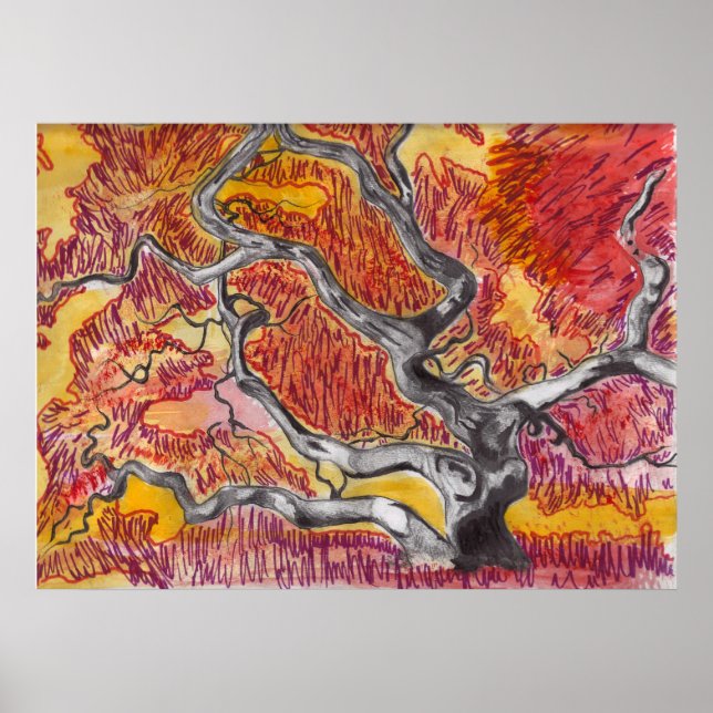 Póster Dibujo japonés de árbol de arce (Frente)