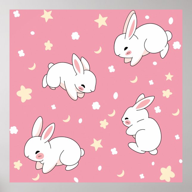 Póster Dibujo Kawaii de Conejo Rosa Lindo (Frente)