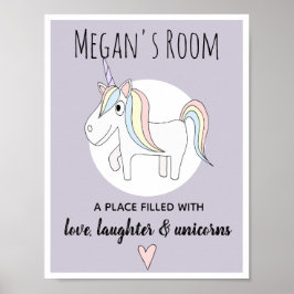 Póster Dibujo lindo de unicornio para habitación de niñas