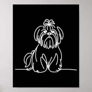 Póster Dibujo lineal de shih tzu dueño de perro rendimien