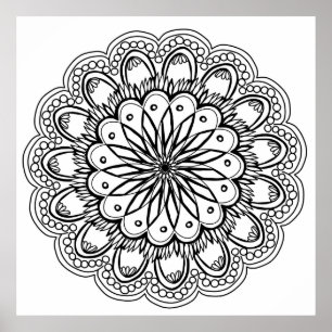 Póster Dibujo manual de flores mandala