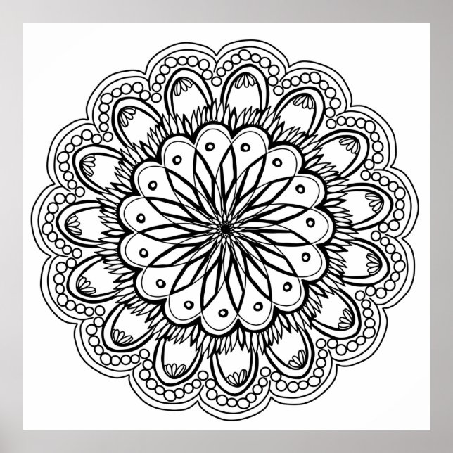 Póster Dibujo manual de flores mandala (Frente)