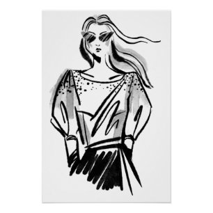 Póster Dibujo manual de piezas de arte de la moda