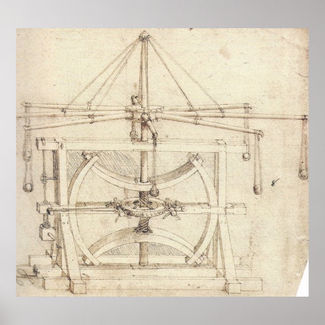 Póster Dibujo mecánico de volante Leonardo da Vinci (Frente)