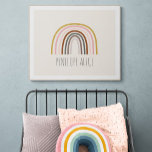 Póster Dibujo minimalista del arcoiris del Boho personali<br><div class="desc">Este elegante poster de arte mural cuenta con un minimalista arcoiris boho en mostaza,  rosa y verde azulado. Personalízalo con tu nombre. Gran idea de regalo.</div>