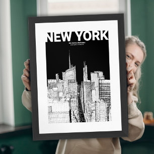 Póster Dibujo minimalista del horizonte de la ciudad de N