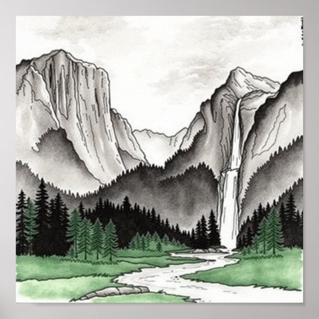 Póster Dibujo paisajístico chino (Frente)