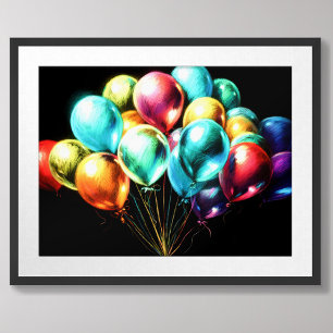Póster Dibujo pastel colorido feliz Bouquet de globos