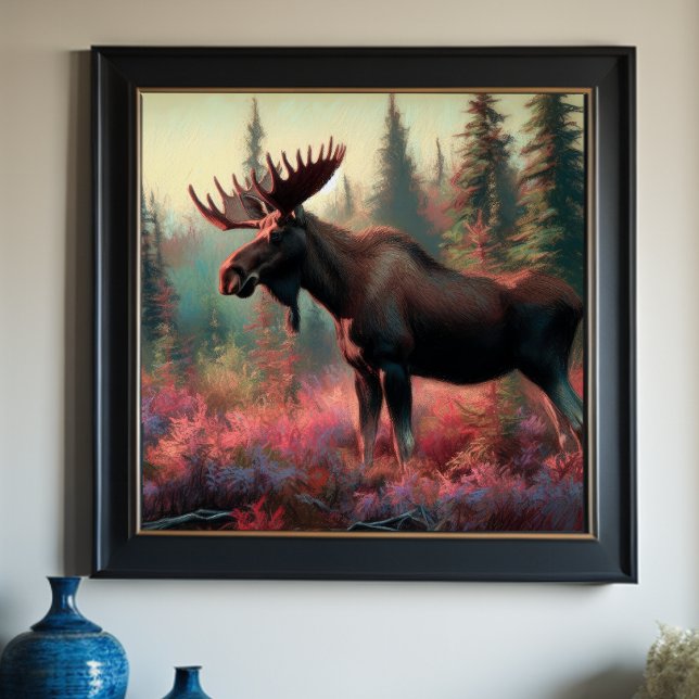 Póster Dibujo pastel de alce en la naturaleza (Subido por el creador)
