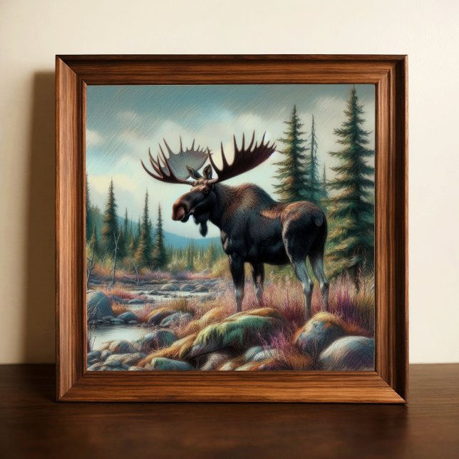 Póster Dibujo pastel de alce en la naturaleza (Subido por el creador)