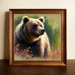 Póster Dibujo pastel de oso pardo en la naturaleza