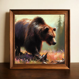 Póster Dibujo pastel de oso pardo en la naturaleza
