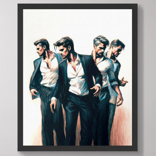 Póster Dibujo Pastel del Movimiento de los Hombres